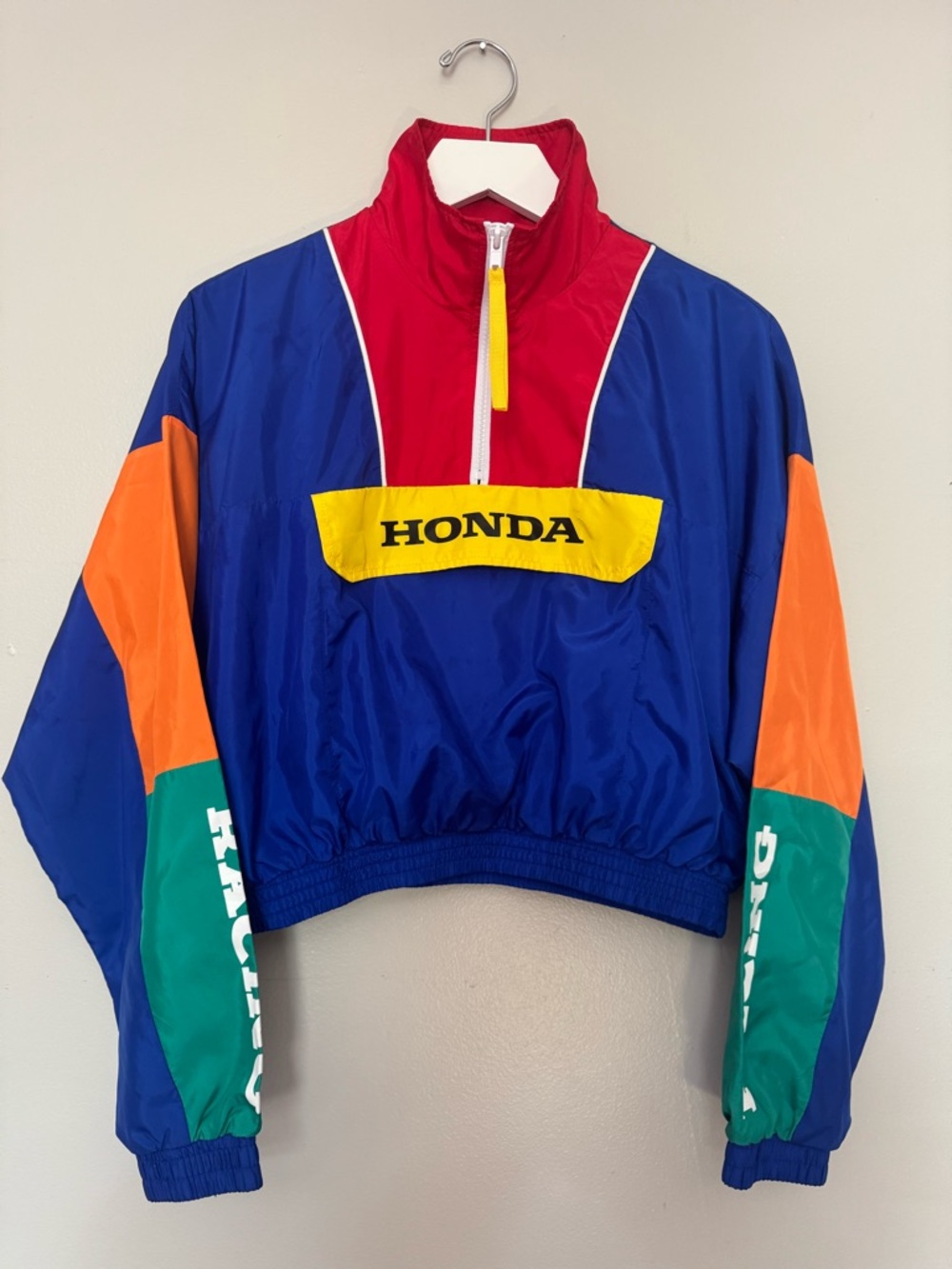 Forever 21 HONDA Colorblock Bomber Jacket in Blue/Red/Orange/Green/Yellow